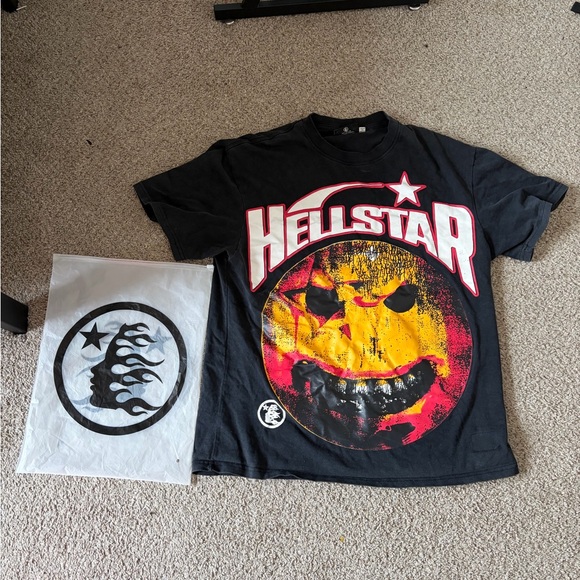 Hellstar Black Graphic Tee with Red & Yellow Smiley